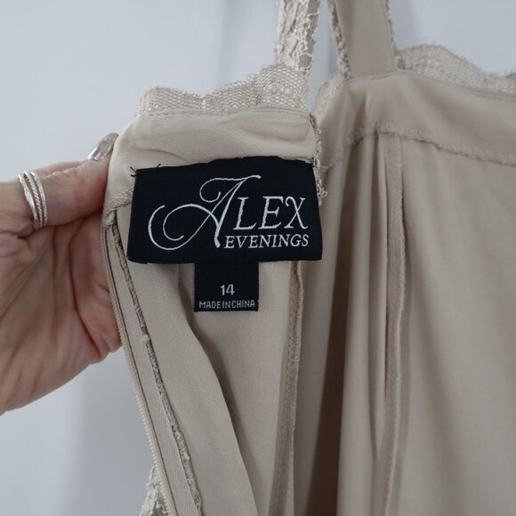 Alex Evenings Lace Sequin Dress Womens 14 Beige Cruise Formal Dance Party Event - Picture 3 of 16